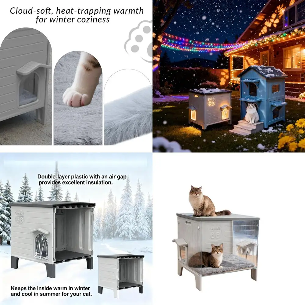 

Утепленный уличный домик для кошек с лежанкой для бездомных кошек, серый, 27 длина x 27 ширина x 21 высота