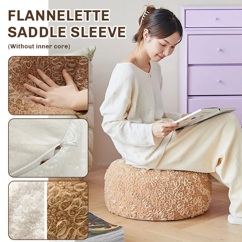 Japanese Style Tatami Embroidered Flannel Cushion Cover 45cm Round Seat Cushion Cover Meditation Futon Yoga Mat Decor Footstool