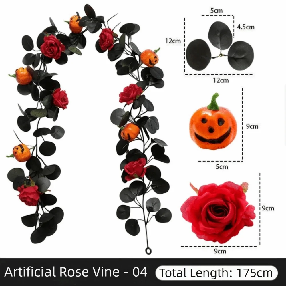 

Realistic Halloween Rose Leaf Vines 175cm Reusable Artificial Rose Vines Real Touch Plastic Halloween Home Ornaments