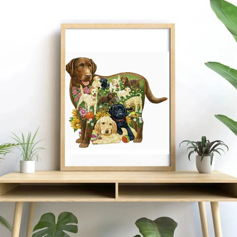 Unique Shape Animal Wooden Puzzle for Adults Grass Puppy Puzzle Art Toys Family Games Home Decoration