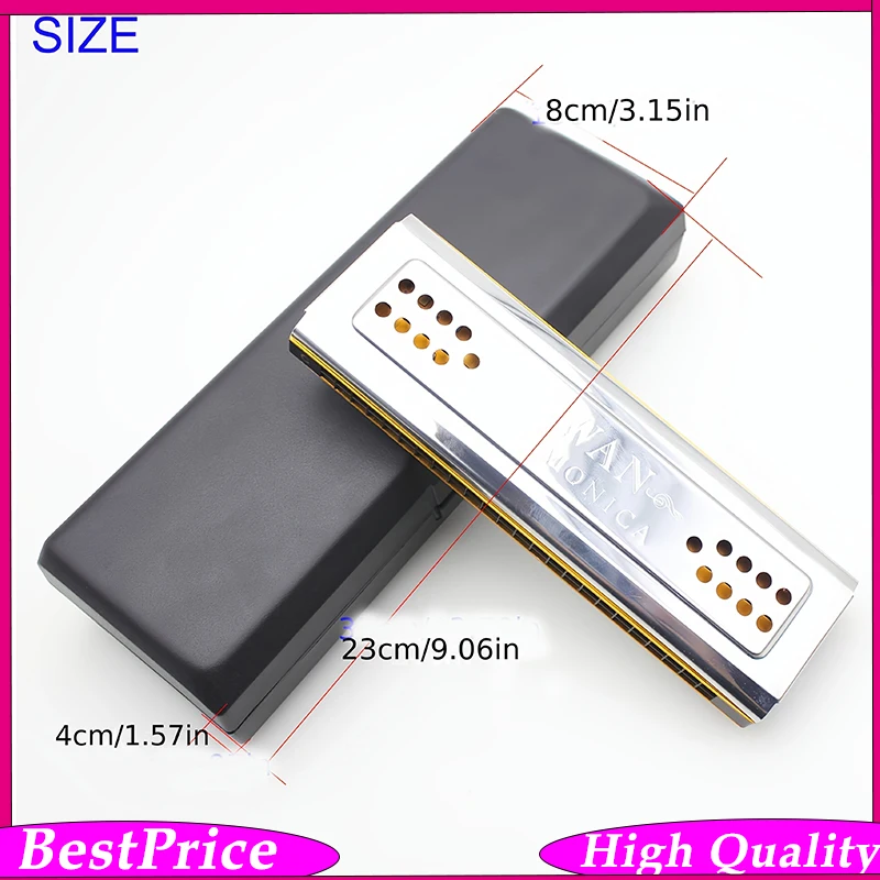 

Silver 24-Hole Double-Sided Tremolo Harmonica Dual-Scale Key of C & G Tunings | Premium Brass Reeds for Beginners
