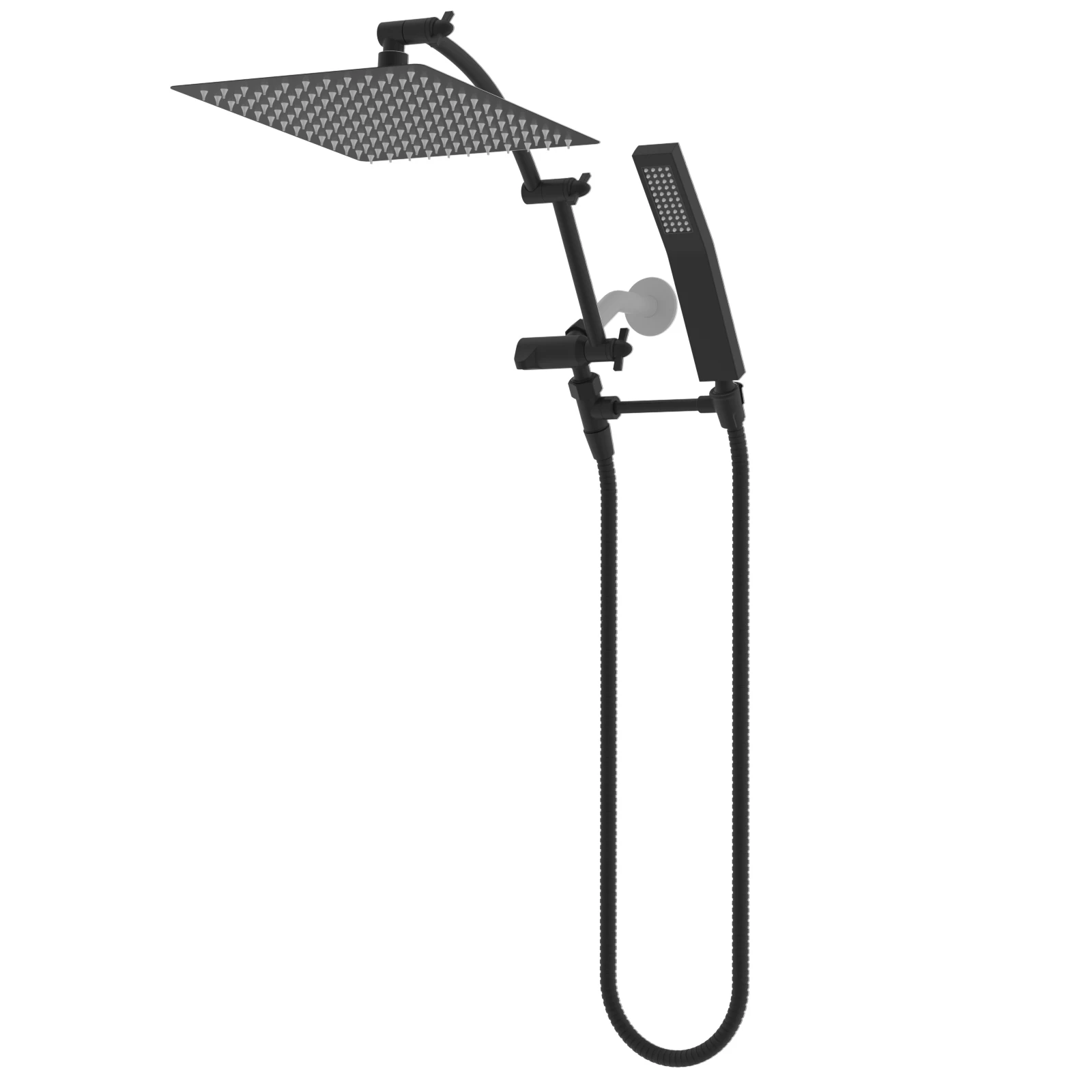 

Hibbent Dual Shower Head Combo, High Pressure Handheld Shower Wand, 16'' Adjustable Arc-shaped Shower Extension Arm