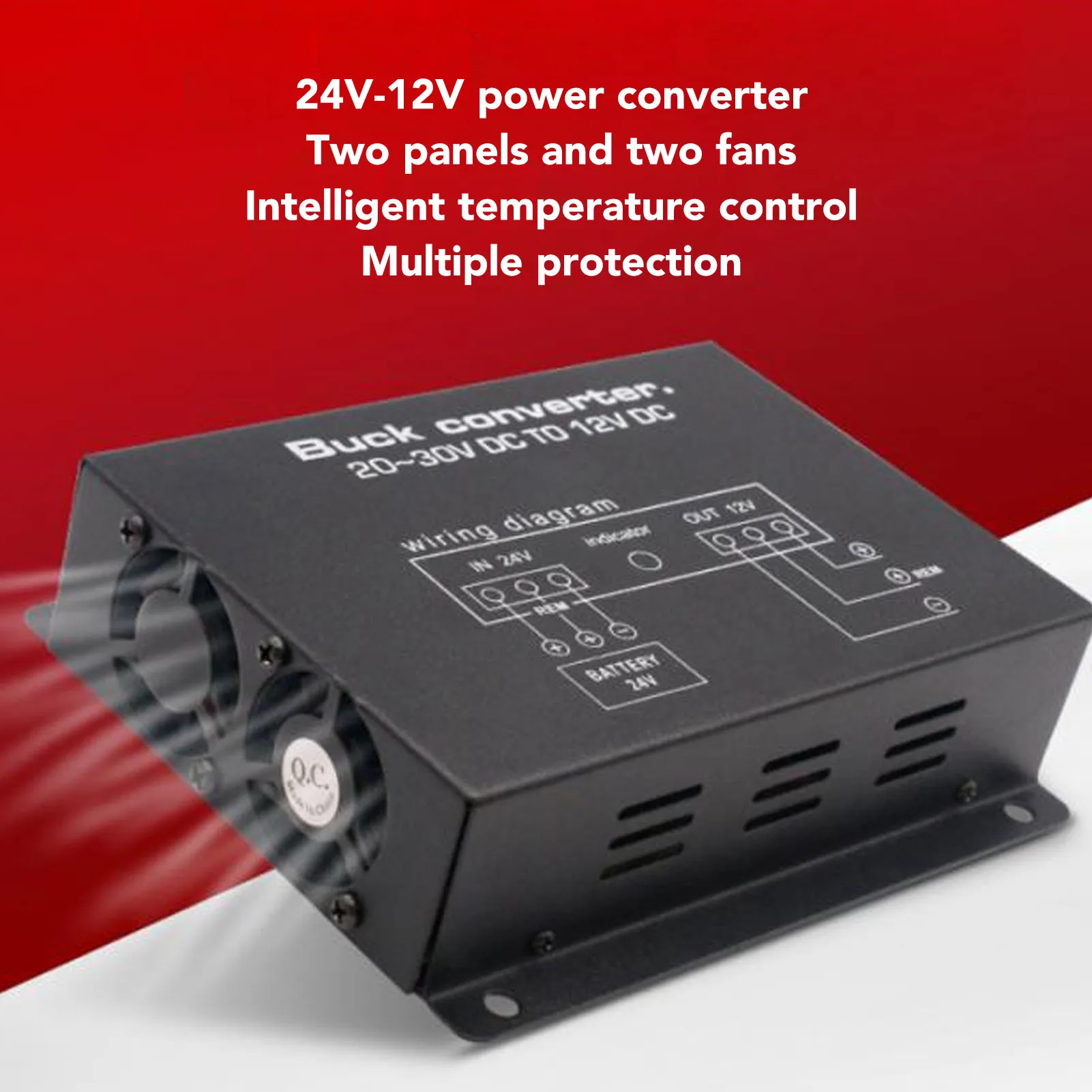 

Power Reducer Converter 24V To 12V Step Down Converter Wide Application Dual Fans with Temperature Control for Cars Trucks