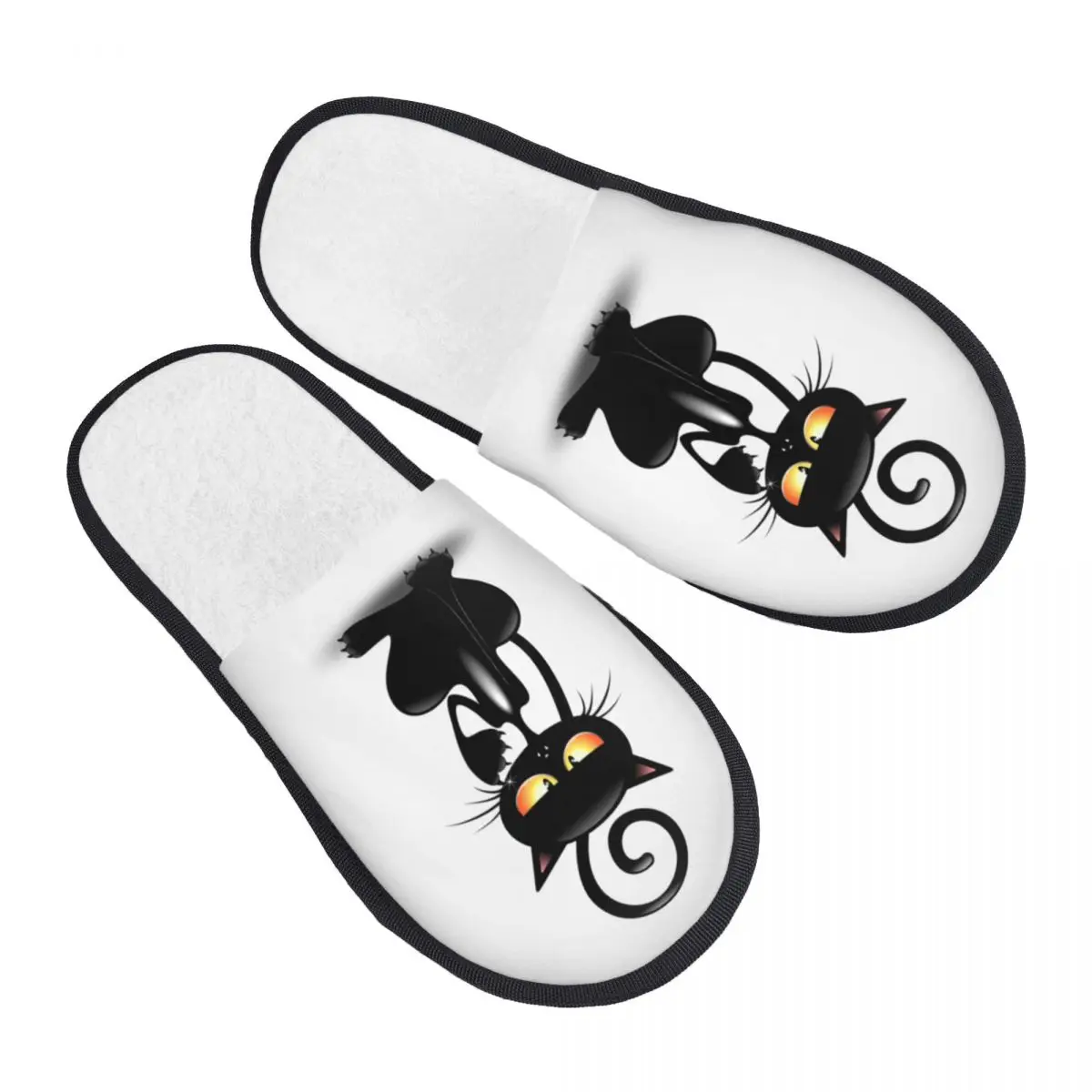 

Custom Cartoon Funny Black Cat Memory Foam Slippers Women Soft Warm House Slippers