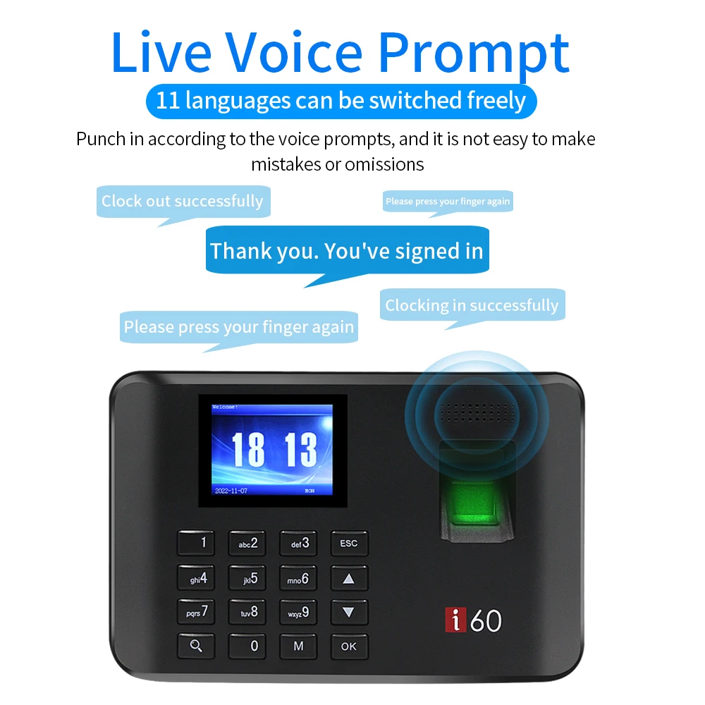 110V-240V RFID Electric Inspection Biometric Attendance Machine USB Fingerprint Time Clock in for Employees Exit Data Recorder