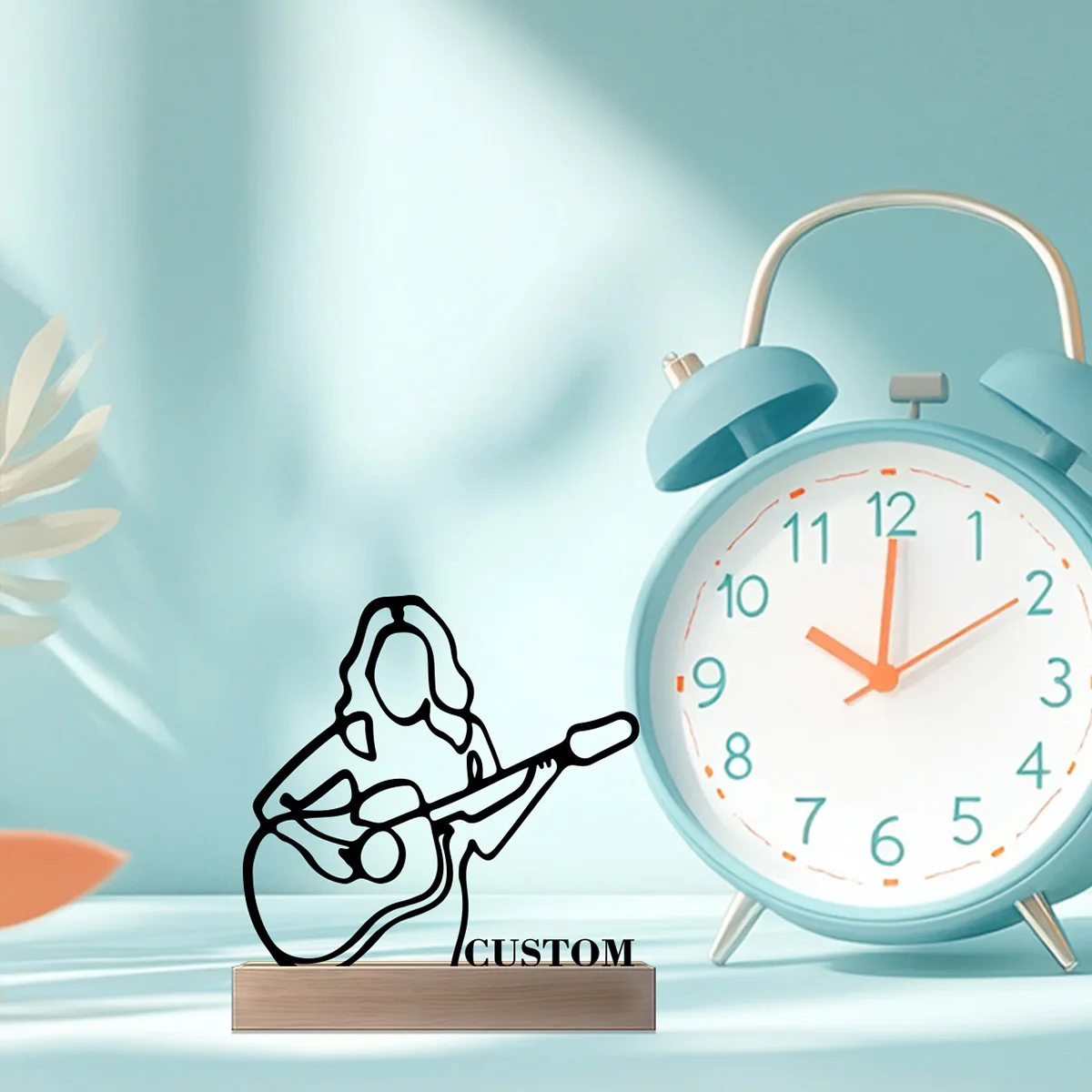 1 قطعة اسم مخصص بسيط الغيتار تمثال معدني مع قاعدة خشبية الحديد زخرفة القصدير النحت الفن الحرف مع قاعدة خشبية طاولة المنزل