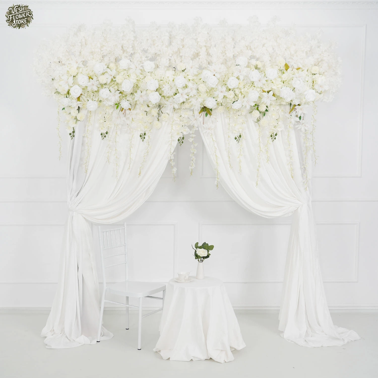 Uflower Artificial Cream Flower Row Rose Wisteria Outdoor Wedding Party Banquet Event Background Decoration