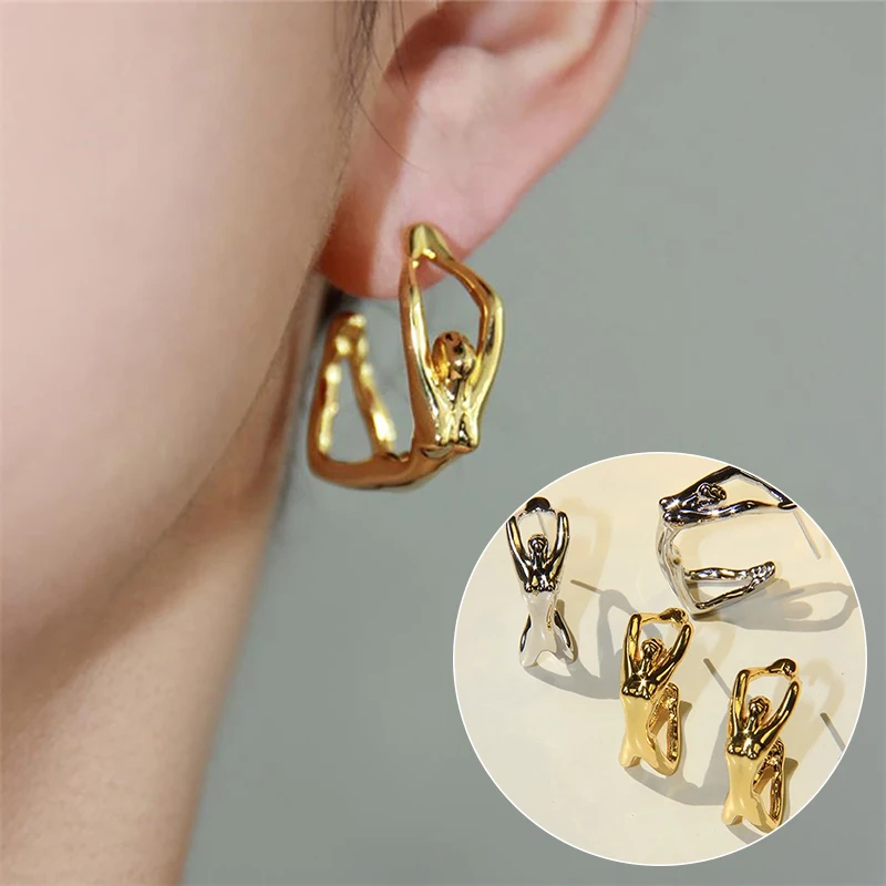 1Pair Fashion Exaggerated Design Sense Three-dimensional Heavy Worker Type Earrings For Women Punk Body Shape Creative Earrings