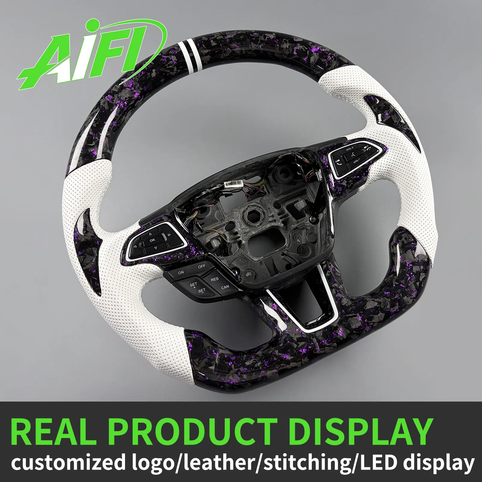 For Ford Focus MK3 ST RS Hatchback 2015-2018 Customized Purple Forged Carbon Fiber Steering Wheel with Perforated Leather Grips
