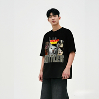 Men's KITTLER Print T-Shirt Black Cotton Short Sleeve with Multiple Funny Cat Faces & German Flag Design Humorous Streetwear