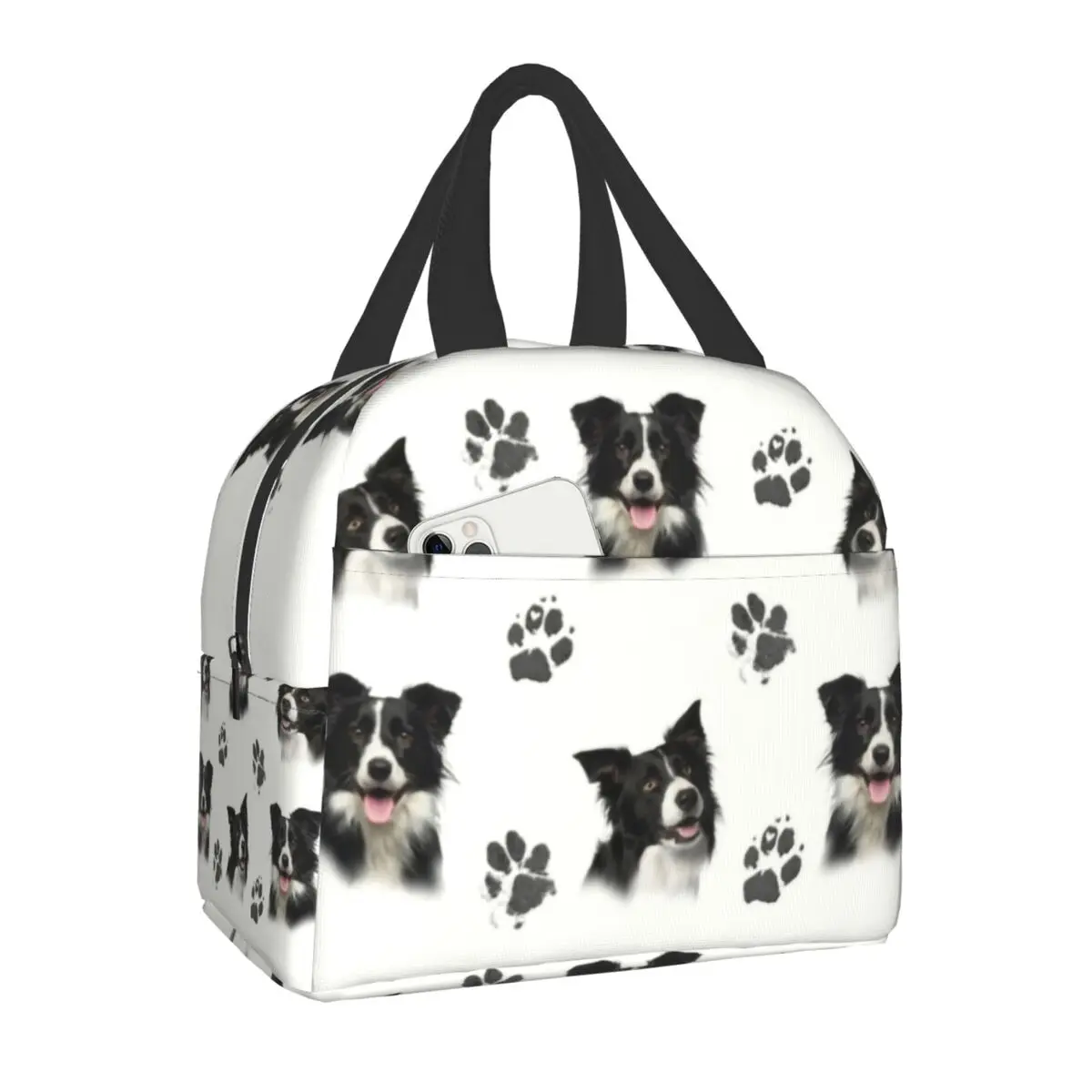 

Custom Border Collie Lunch Bag Women Thermal Cooler Insulated Lunch Boxes for Kids School Children Fruit Fresh Storage Bag