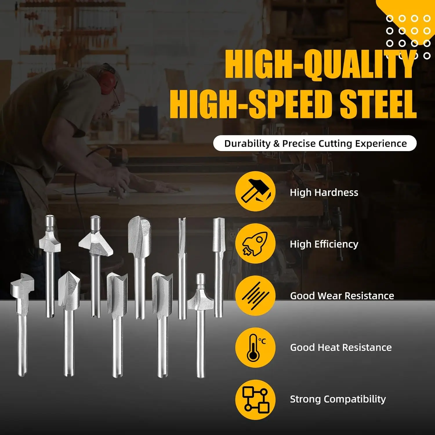 ดอกกัดเหล็กความเร็วสูง 10 ชิ้น ขนาดก้าน 1/8 นิ้ว สำหรับเครื่องมือเดรเมล แกะสลักไม้ โลหะ งานเจียรไฟฟ้า