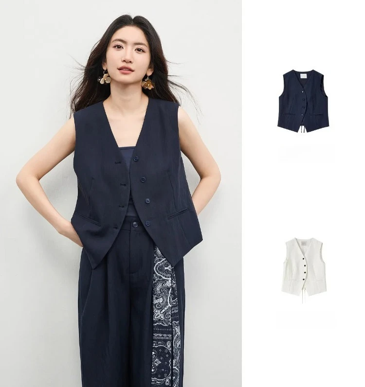SENTUBILA Damen Weste mit V-Ausschnitt, Sommer 2026, Neues Minimalistisches Pendler-Design, Einfache Ärmellose Oberbekleidung mit Kordelzug, 162JA4957 – Detail 12