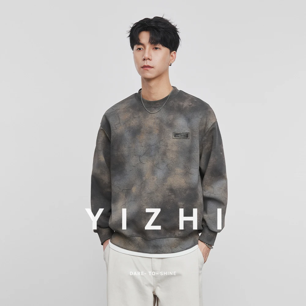 

American Dyed Sweatshirt Men's Autumn Winter New round Neck Long Sleeve T-Shirt Base Shirt Casual Loose Fit Men Hoodie Pullover