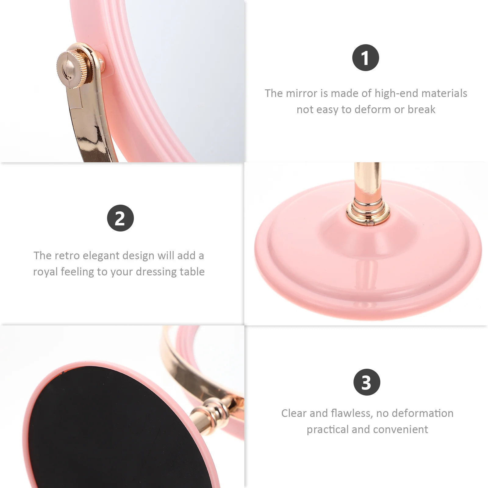 ヨーロッパスタイルの丸型卓上化粧鏡両面高精細家庭用化粧鏡化粧用品