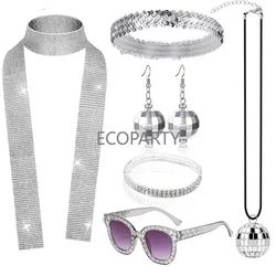 6 Pieces 1970s Disco Costume Set Disco Accessories Bling Sunglasses Long Scarf and Earrings 70s Women's Jewellery Sets Outfits