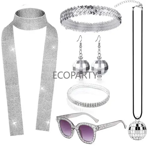 6 Stuks 1970 Disco Kostuum Set Disco Accessoires Bling Zonnebril Lange Sjaal En Oorbellen Jaren 70 Dames Sieraden Sets Outfits