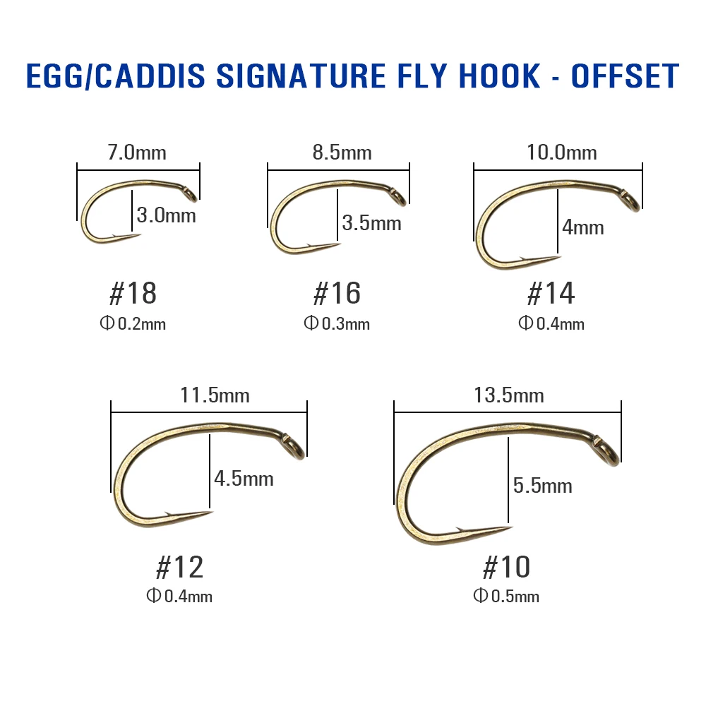 Mustad 30PCS Bronze Finish Egg/Caddis Larva Signature Fly Fishing Hook 2X Short Shank 2X Strong Forged Kirbed Point Offset