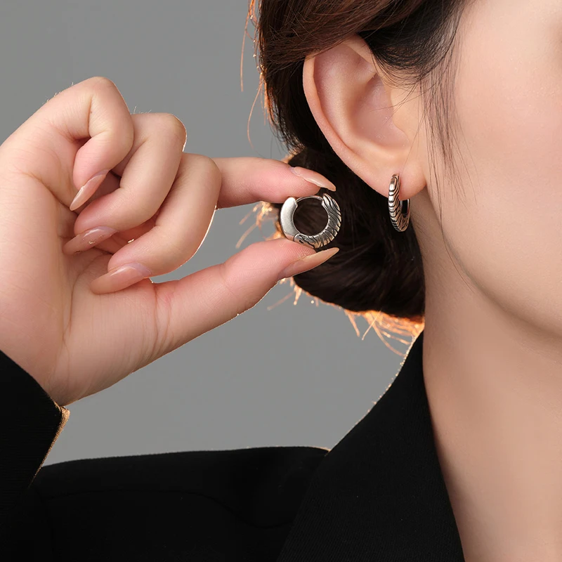 KOFSAC Trendy Zebra Tiger Skin Pattern Hoop Earrings For Women Vintage Glamorous 925 Thai Silver Jewelry Personality Ear Buckle