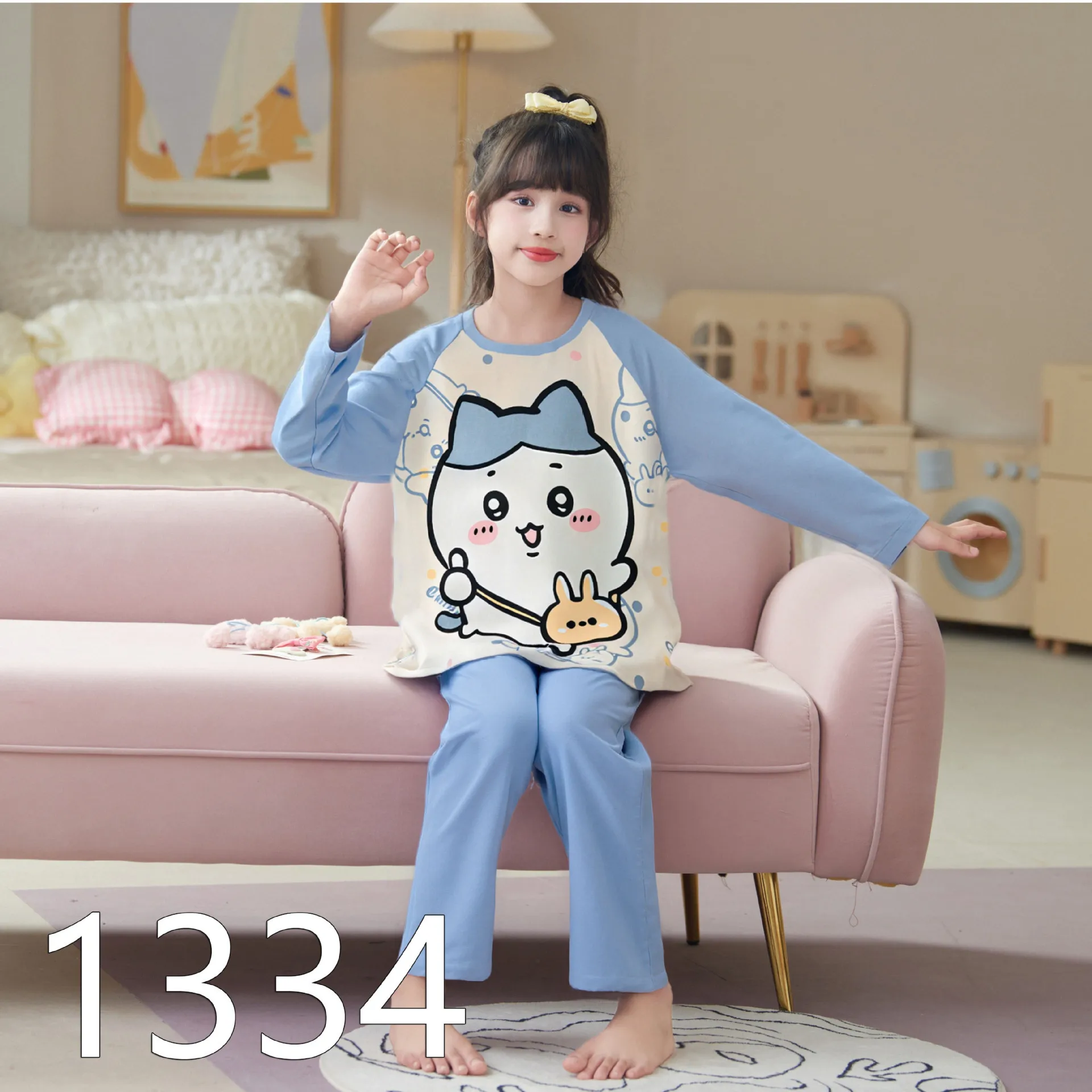 طقم بيجامات بناتي كورومي جديد لخريف 2025 أنيمي سانريو كاواي الوالدين والطفل برقبة دائرية وأكمام طويلة ملابس منزلية فضفاضة للمراهقين #4