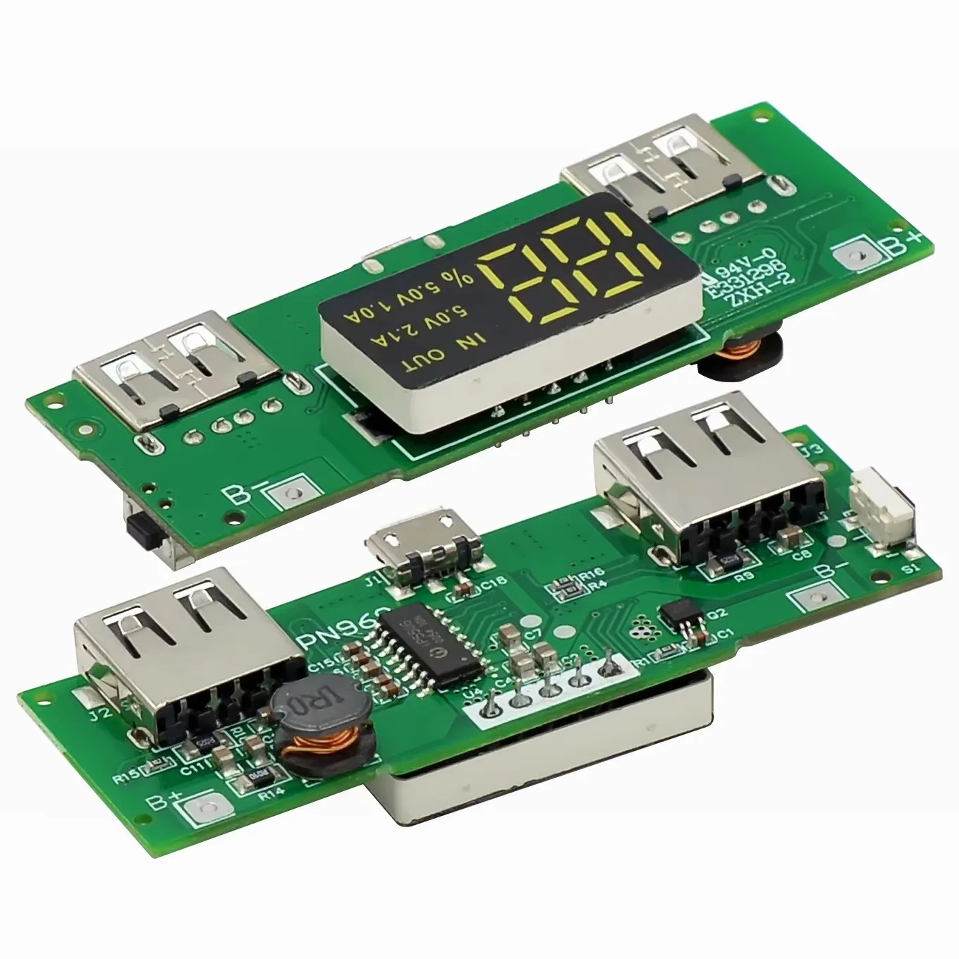 2pcs 18650 Lithium Battery Charger Module 5V 2.4A Dual USB Output Digital Display Boost Board for Power Bank