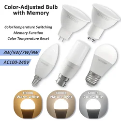 2pcs NO Flicker GU10 GU5.3 3 Color Temperature CCT E27 B22 Base Bulb AC110V 220V Memory Function Color Temp Reset Light for Home