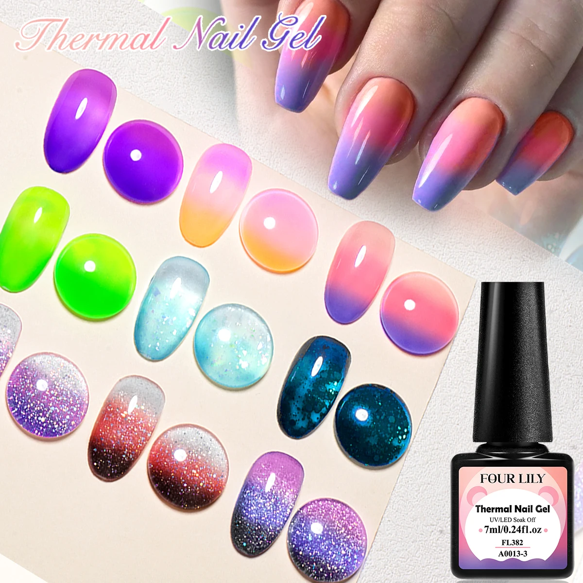 6個入り 7ml サーマルジェルネイルポリッシュセット 3層 温度変化ネイルアート UV LEDジェル セミパーマネント ソークオフ ネイルマニキュア