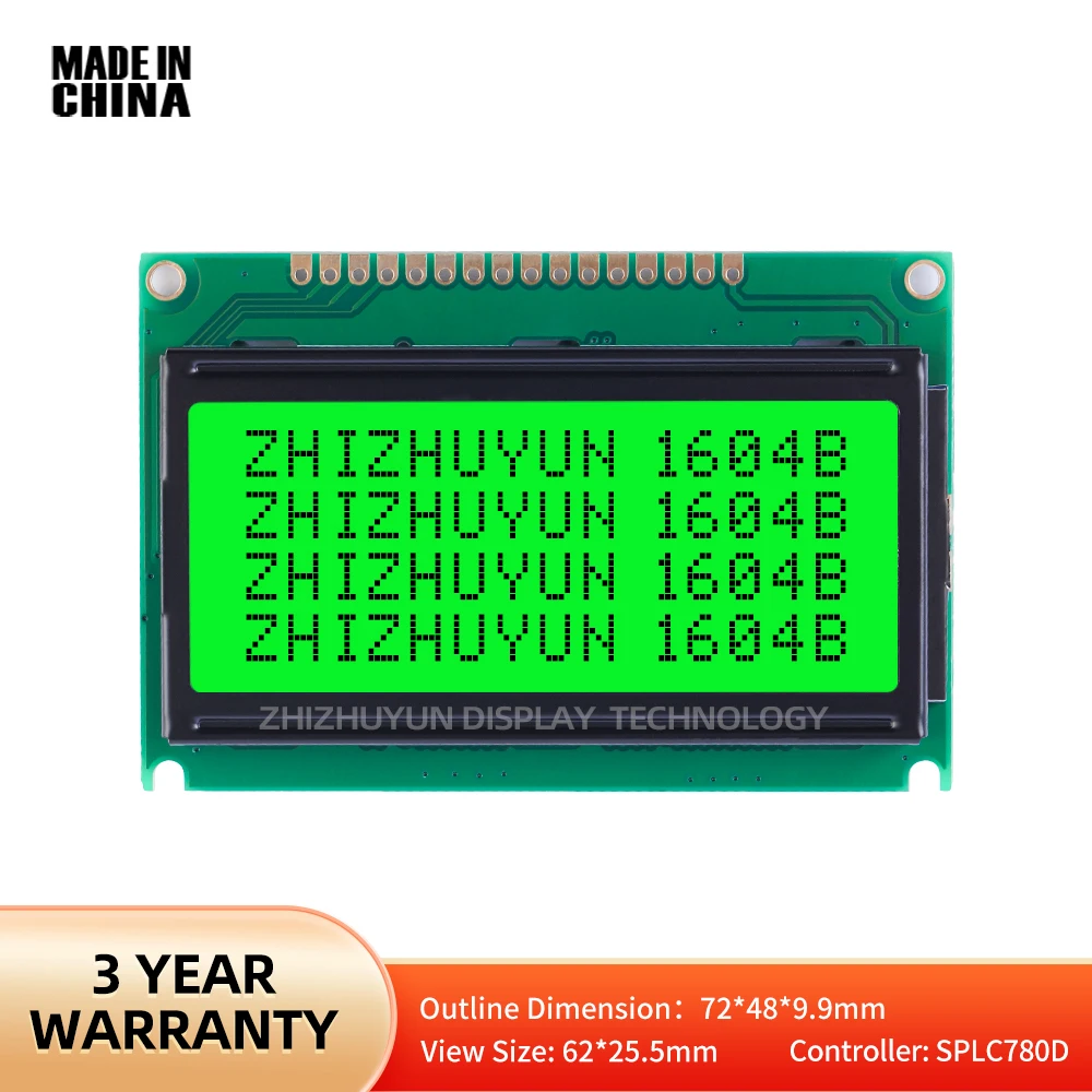 English LCD Display Screen 1604B-2 Character Screen LCD Screen Emerald Green Light Black Characters 16PIN Standard Interface