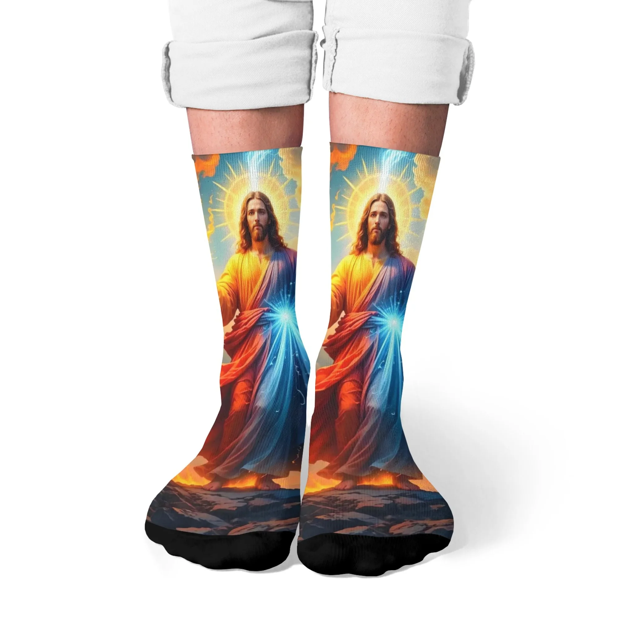 Holy Christ Jesus Art Men's Socks Retro Fashion Comfortable Warm Casual Socks Novelty Funny Happy Compression Socks Party Gift