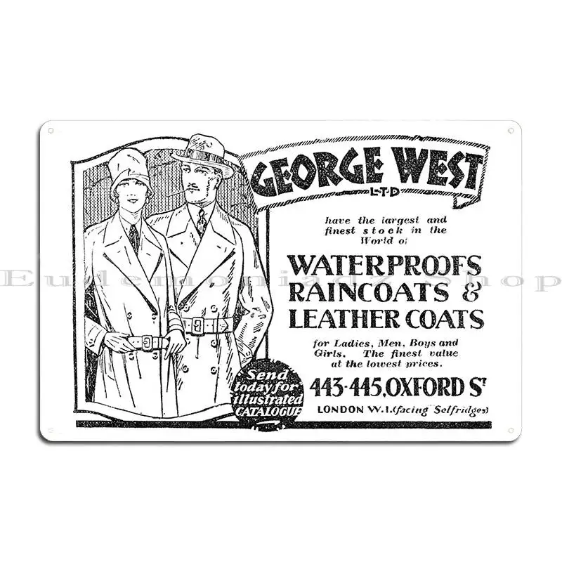 George West Ltd Waterproofs Raincoats And Leather Coats 1929 Vintage Advert Metal Sign Poster Character Tin Sign Poster