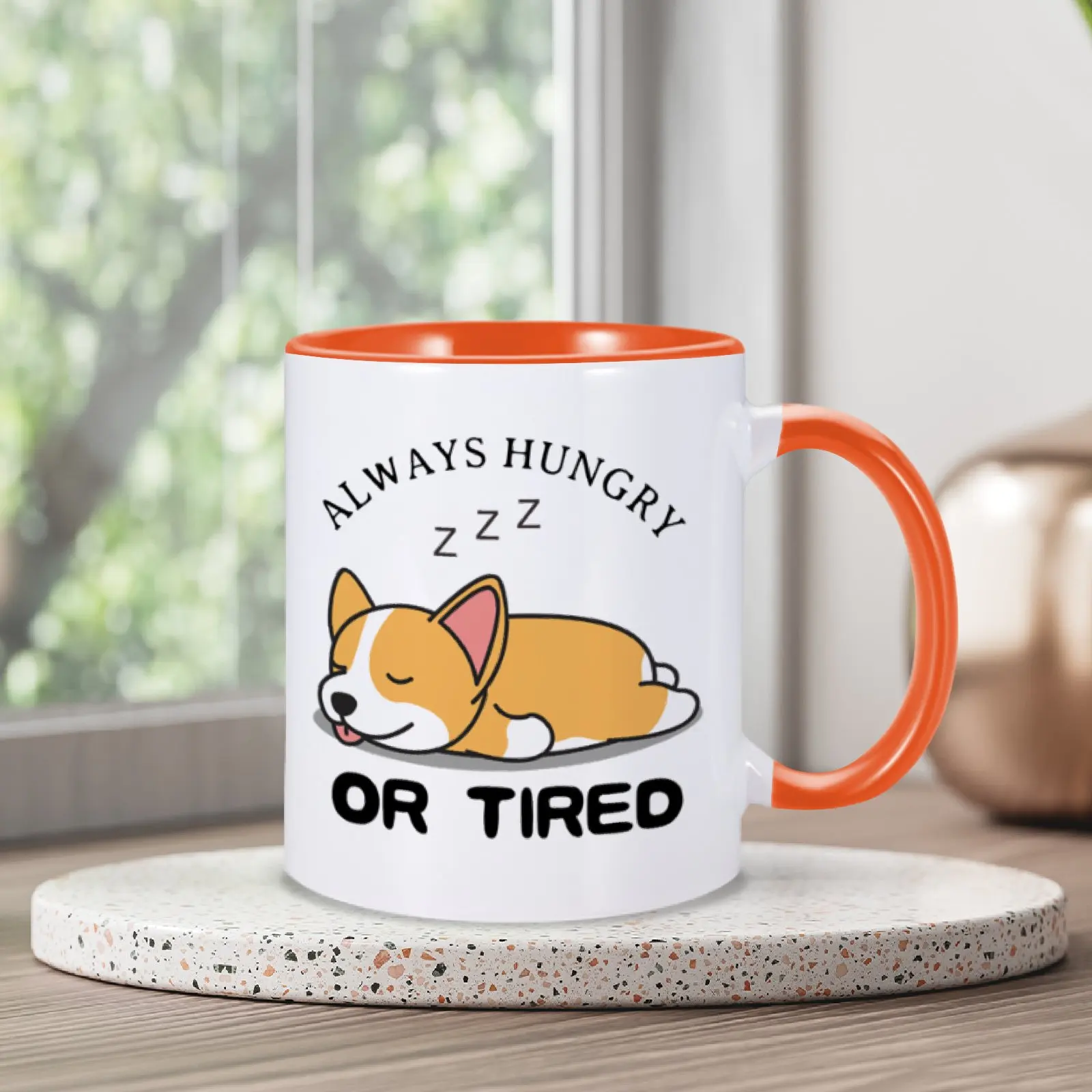 Funny Coffee Mug Always Hungry Or Tired 11 Oz Ceramic Cup Cute Gift for Friend Coworker Office Home Tea Cups Dog Lovers Mugs