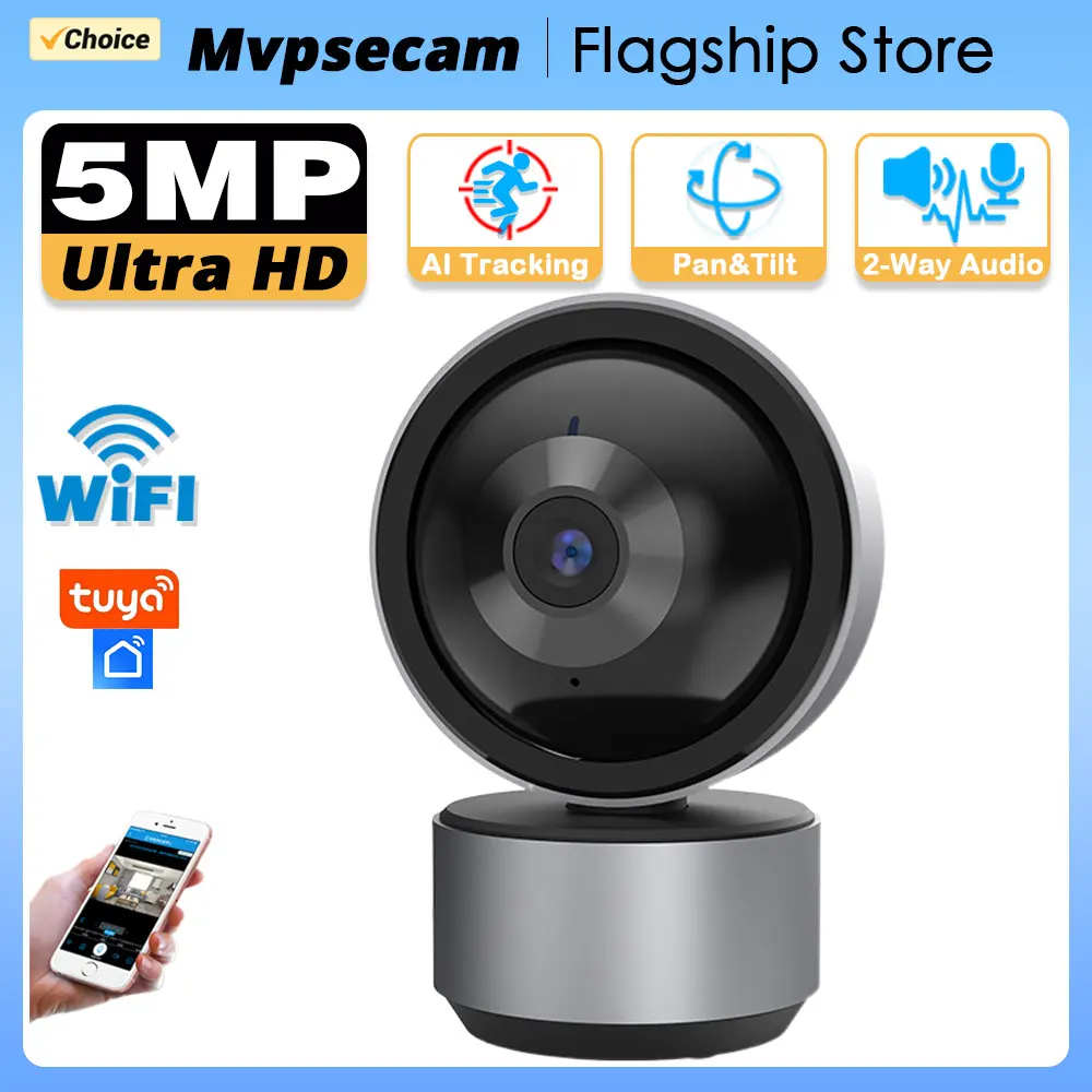 Smart Life 5mp Mini Ptz Wifi Überwachungs kamera 2-Wege-Audio 360 ° drahtlose Video-Sicherheit