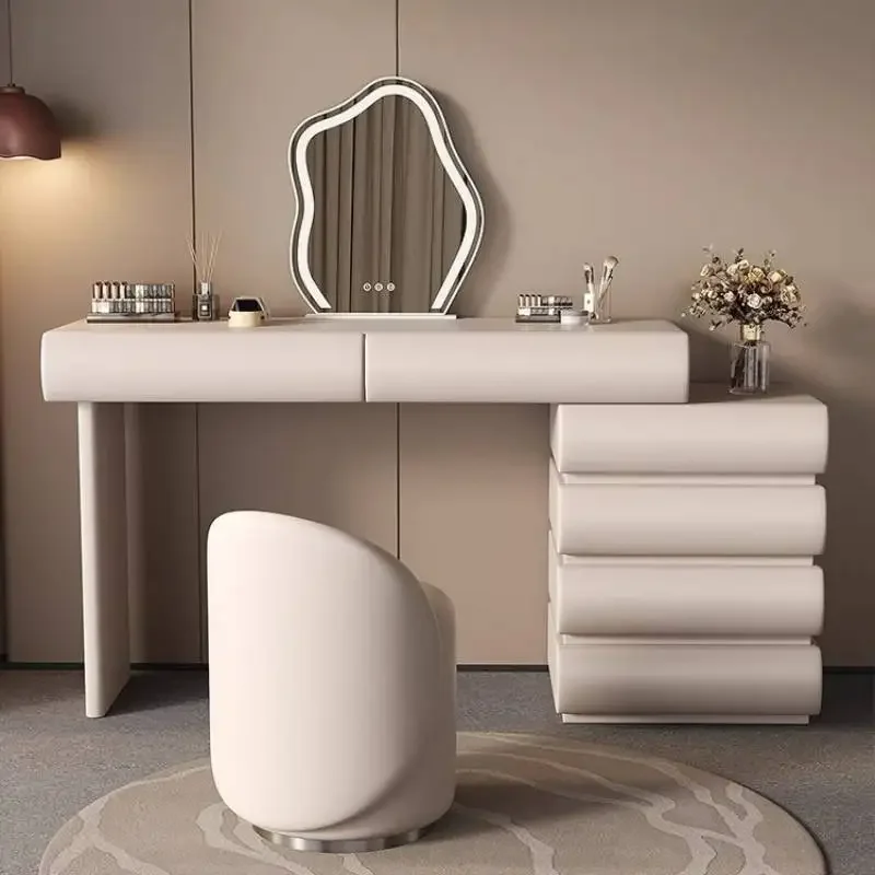 Luxury European Vanity Table Dest Storage European Space Saving Makeup Vanity Desk Led Mirror Makeup Tafel Bedroom Furniture