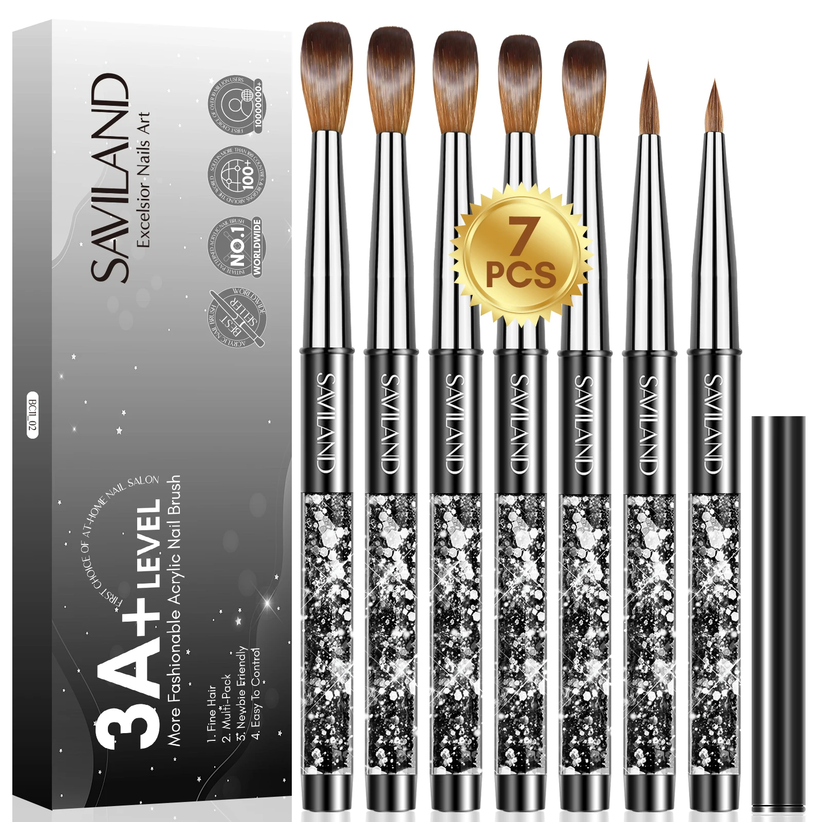 Saviland 7pcs Acrylic Brushes Set Size4/6/8/10/12/14/16 for Acrylic Nail Brush Acrylic Application Acrylic Powder Nail Art