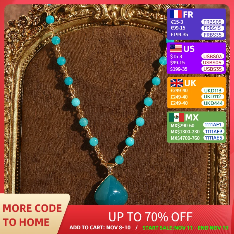 

Vintage Blue Bead Water Drop Pendants And Necklaces Chain Bohemia Luxury Designer Jewelry Gold Color Accessories For Women 2025