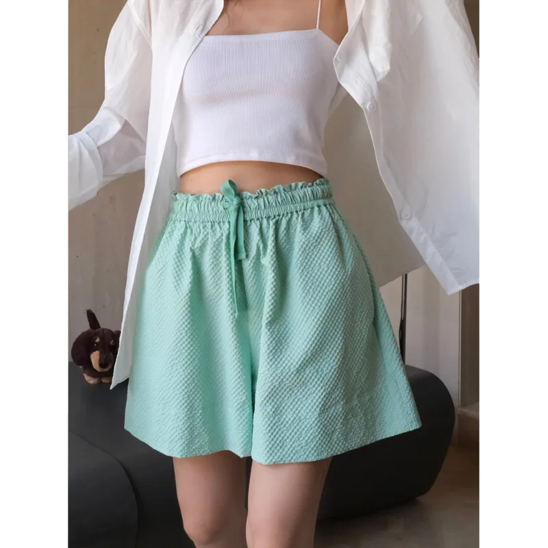 

Summer Texture Casual Shorts Elastic Drawstring Waist Straight Loose Comfortable Casual Shorts