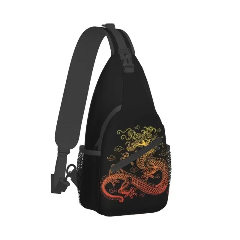 Mochila cruzada de estilo asiático con dragón dorado para hombre, bolso de pecho de hombro para viaje, mochila de día, mitología folclórica