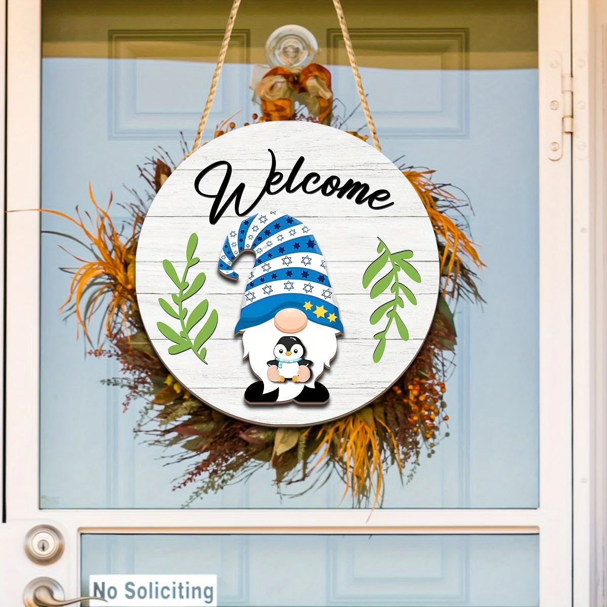 1 Set of Gnome Wooden Decorative Sign & Ornament Welcome Round Door Hanger with Seasonal Interchangeable Decor Ideal for Homes,