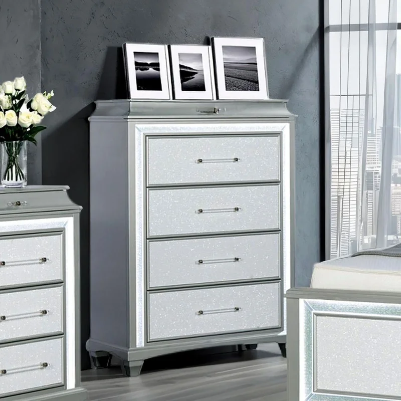 

Gray LED Acrylic Handles with Faux Crystal Trim and Ball Bearing Glides for Bedroom Furniture