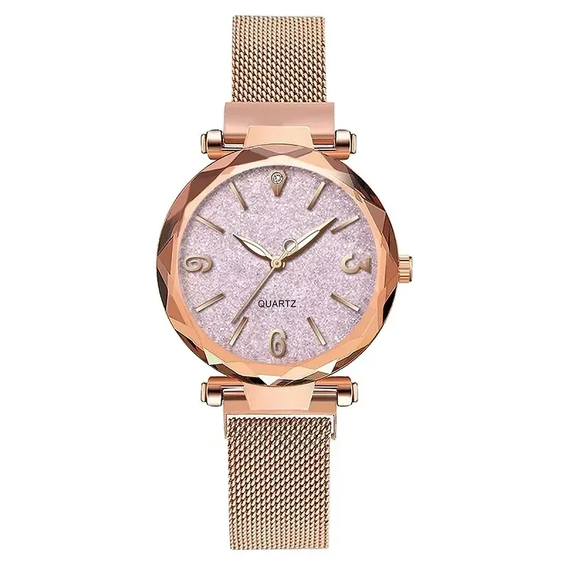 New Fashion Women Watches Simple Rose Gold Mesh Belt Magnetic Quartz Wrist Watch Luxury Ladies Business Casual Watch Reloj Mujer