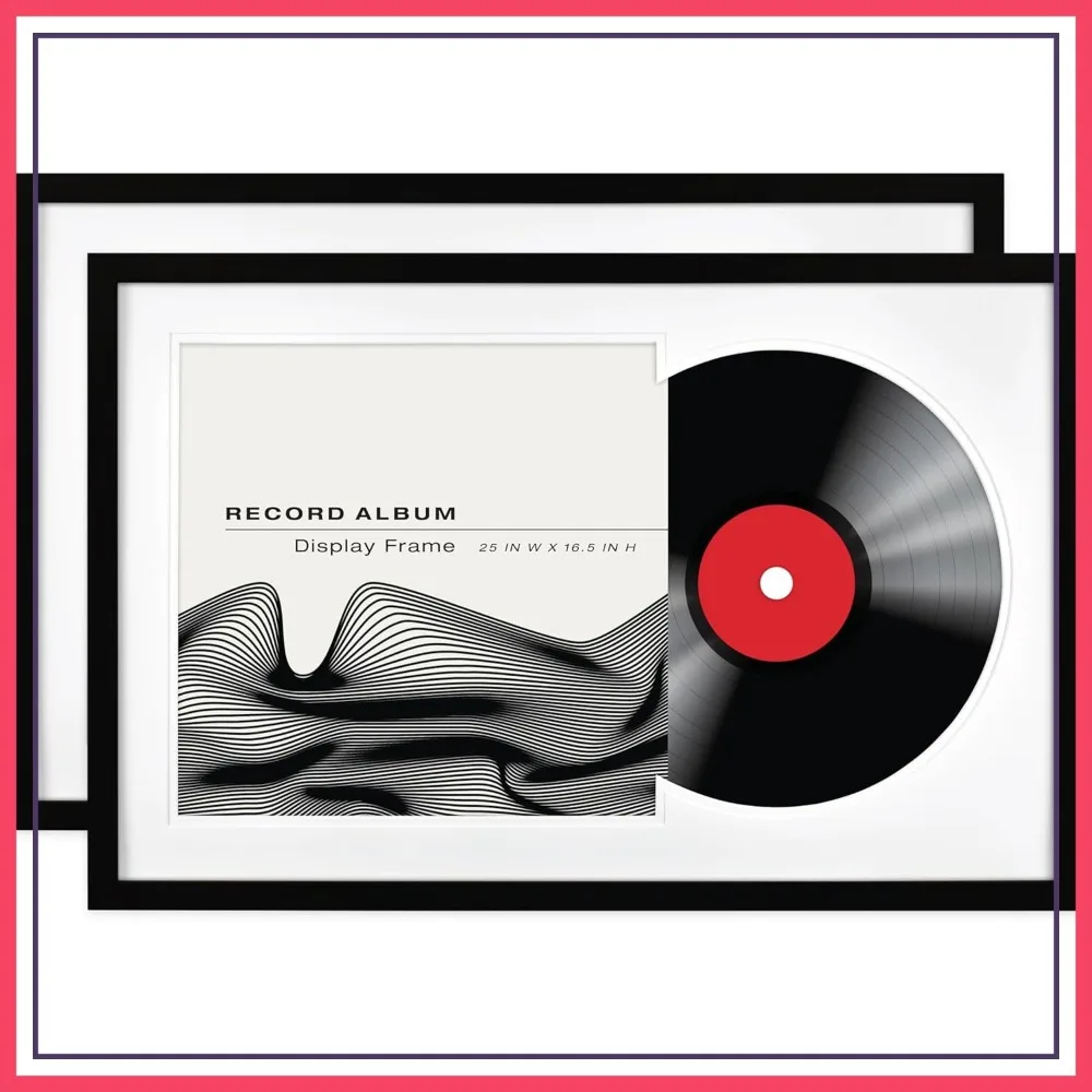 Double Matte Record Album Frame, 16.5x25 Black Frame for LP Vinyl Record & Jacket Display (2-Pack)