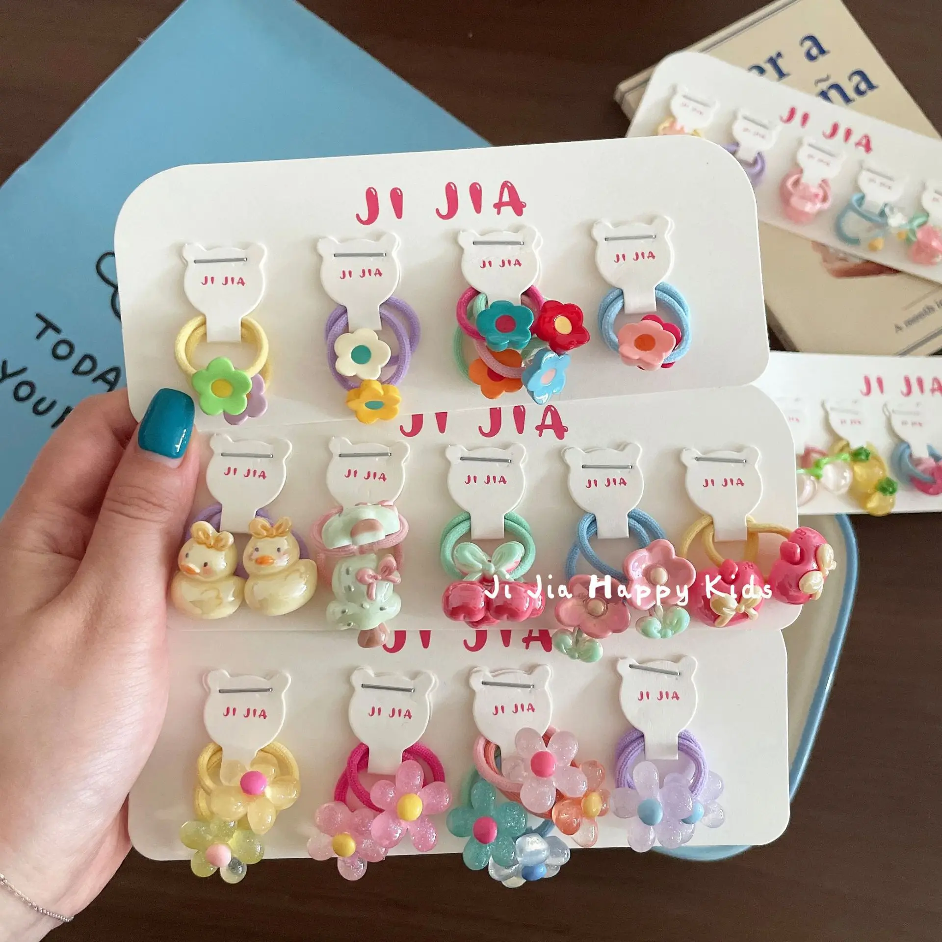 Hair Ties and Hair Clips Cute Cartoon Colorful Fruit Flower Soft Elastic Toddler Baby Thumb Hair Ties Daily Wear Kit