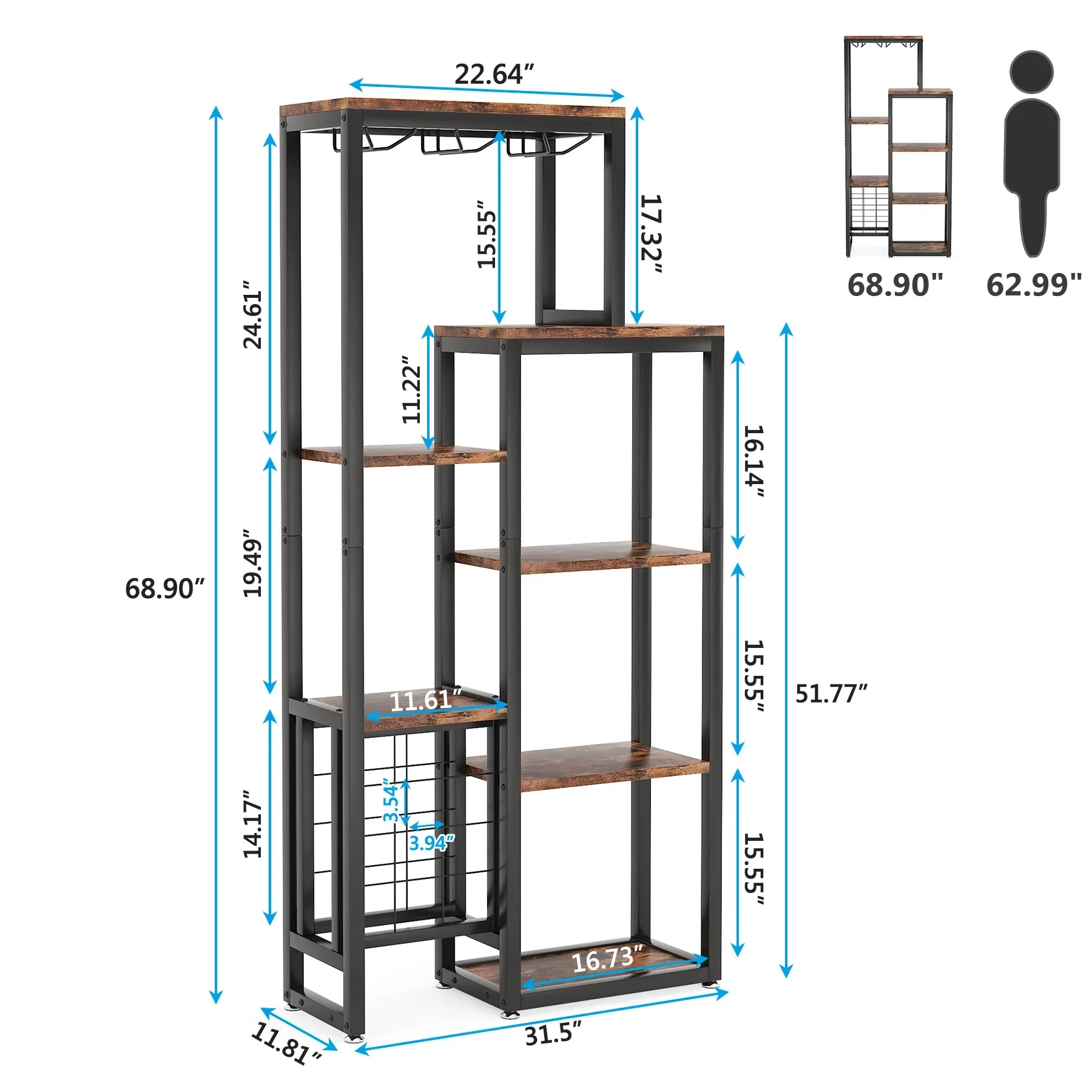 Tribesigns Wijnrek Vrijstaande Vloer, 5-Tier Rack Kast Met Glazen Houder & Wijn Opslag, Wijn Display Plank