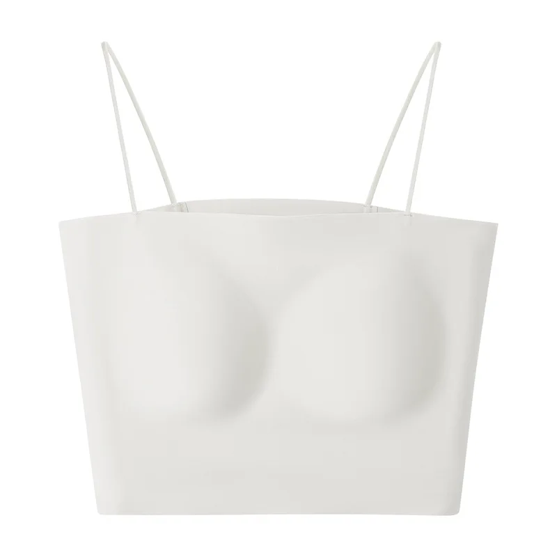 

Шелковый топ-бюстье без спинки для лета, тонкий, бесшовный, из тутового шелка, без бретелек, с небольшими бретельками, с подкладкой для груди, майка-топ