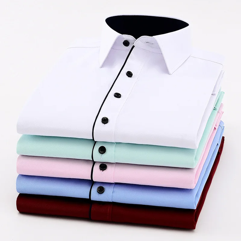 8XL Pure Color Office Formal Business  Social Work Classic Shirt Longsleeve Shirt for Men Casual Slim Fit Shirt Men Long Sleeve