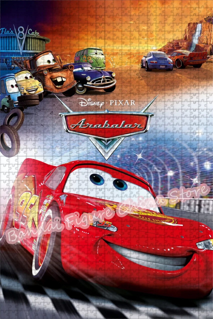 Relâmpago mcqueen quebra-cabeças 300/500/1000 peças disney carros de corrida filmes dos desenhos animados impressão quebra-cabeça crianças brinquedos presentes aniversário