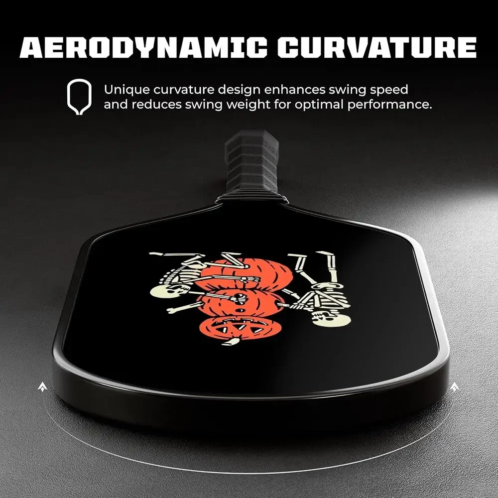 

Pickleball Paddle Fiberglass Lightweight 13MM Honeycomb Core Power&Spin Racket with Bag Grip Tape Halloween Pumpkin Skull