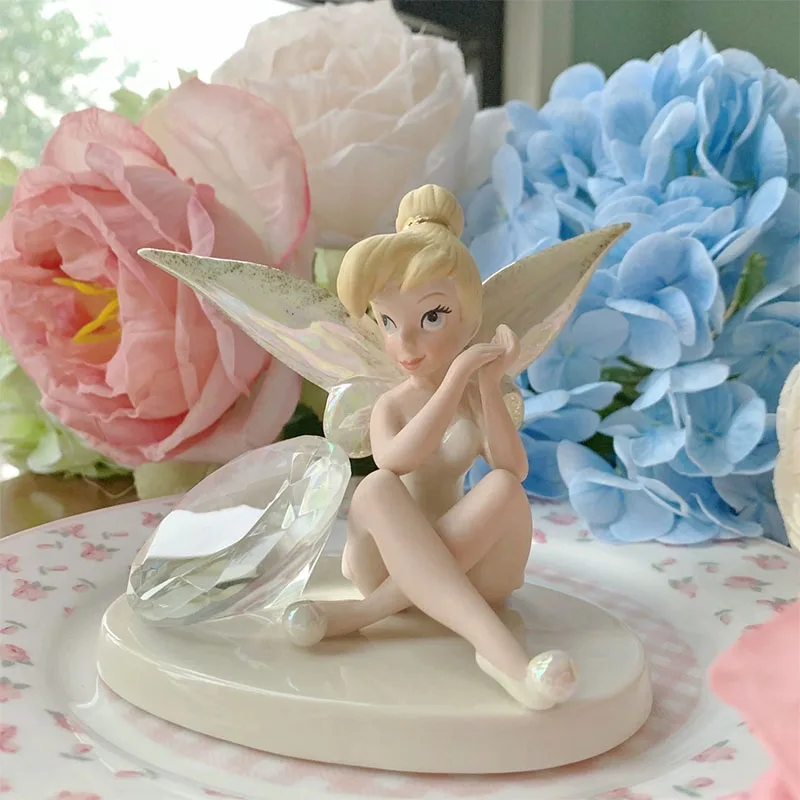 Disney Tinker Bell Action Figure Toys Tinker Bell Gemstone Ceramics Anime Figures Collection Kids Gifts