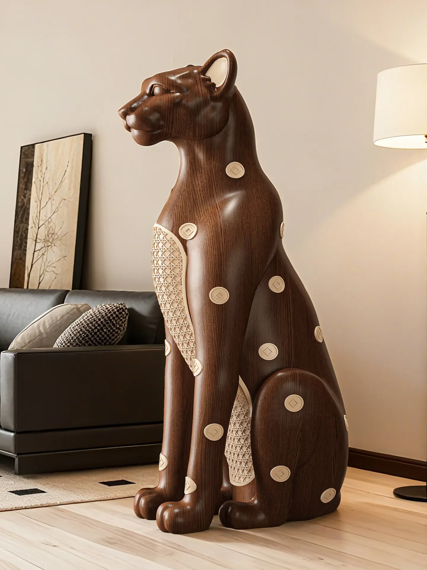 Vintage Fortune Leopard Floor Statue Retro Premium Unique Figures Home Living Room Large Indoor Decor House Housewarming Present