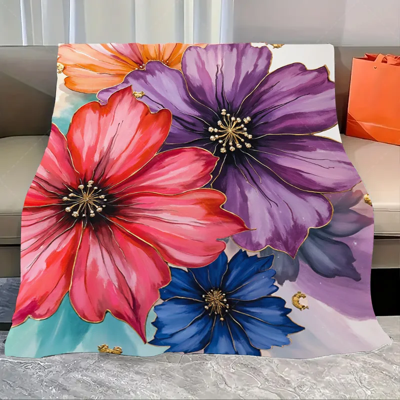 

1 шт. фланелевое одеяло яркое цветочное одеяло со смелыми цветами для уютного декора гостиной